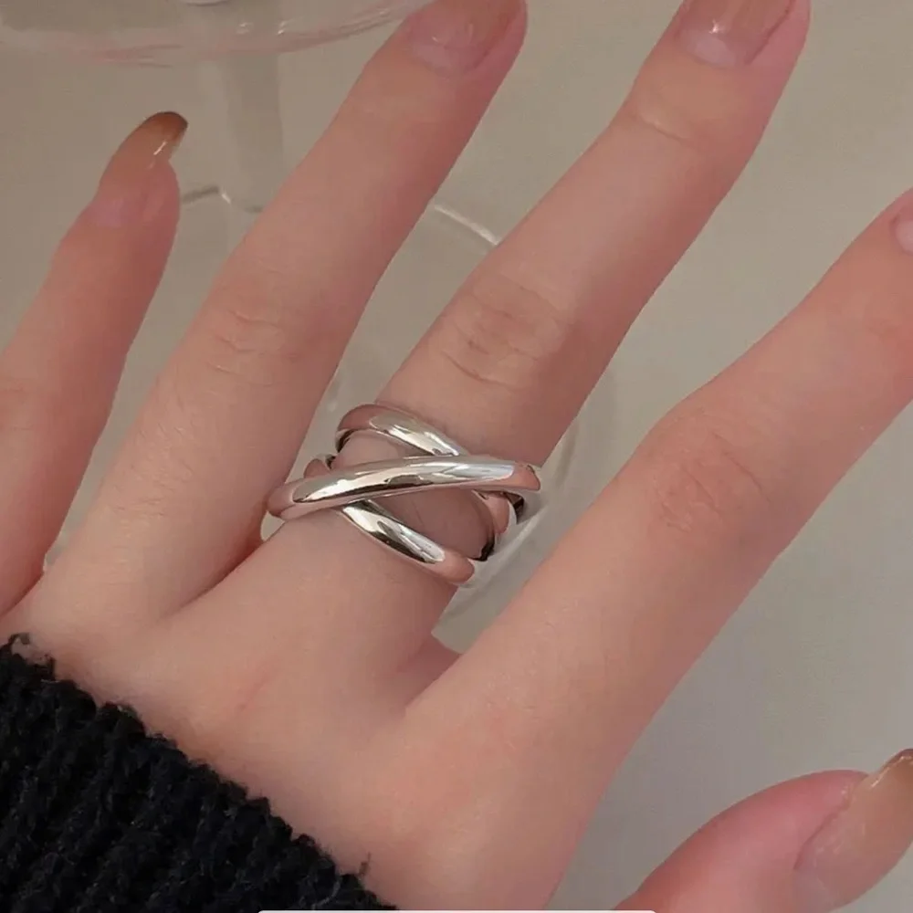 925 Sterling Silver Multi-layer Cross Modern Ring